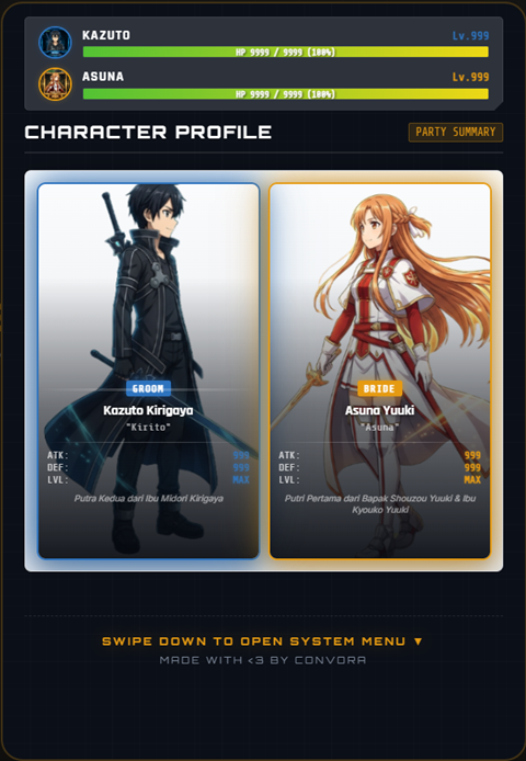 Anime Sword Art Online Wedding Invitation Template